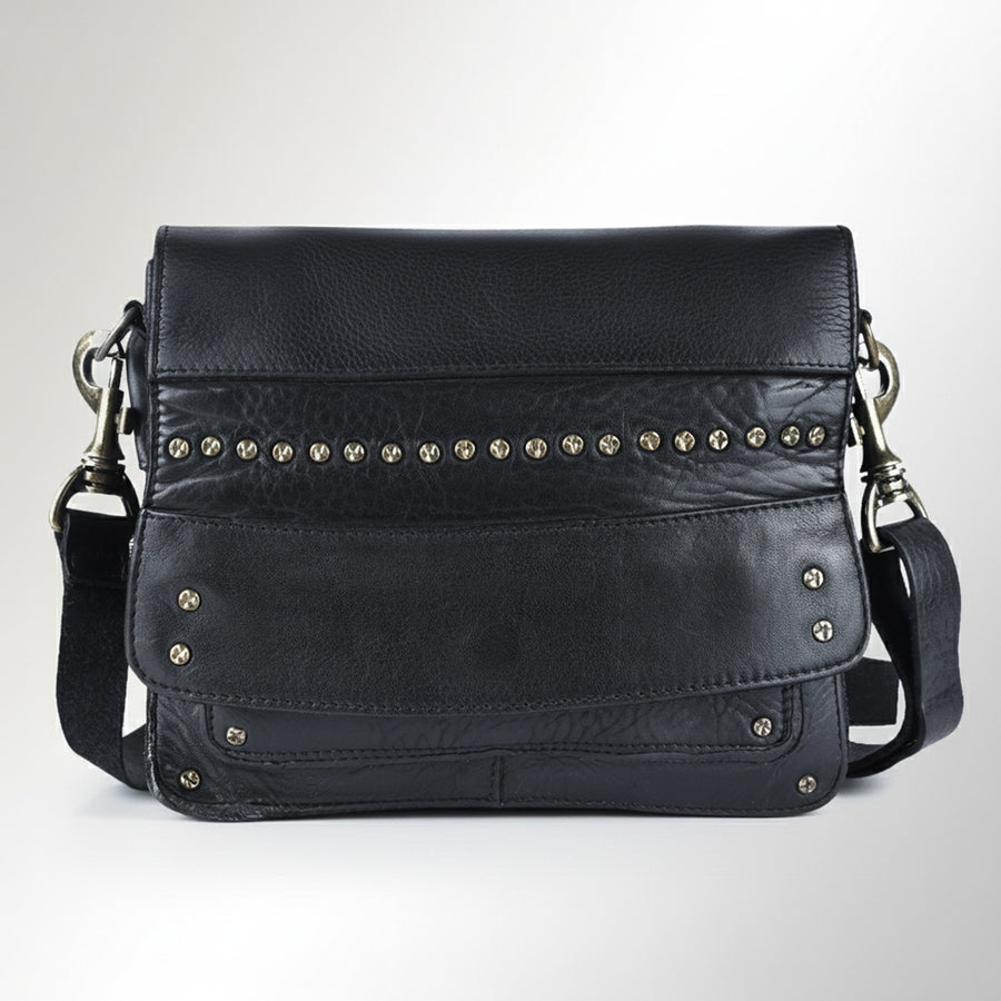 Spaghetti Western Swc170Blk Cross Body I Vintage Handmade Drum Dyed Genuine European Cowhide Leather Women Bag Western Handbag Purse