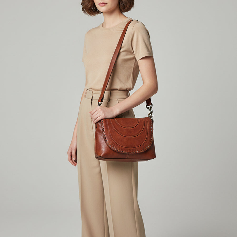 Spaghetti Western Swc174Cg Cross Body I Vintage Handmade Drum Dyed Genuine European Cowhide Leather Women Bag Western Handbag Purse