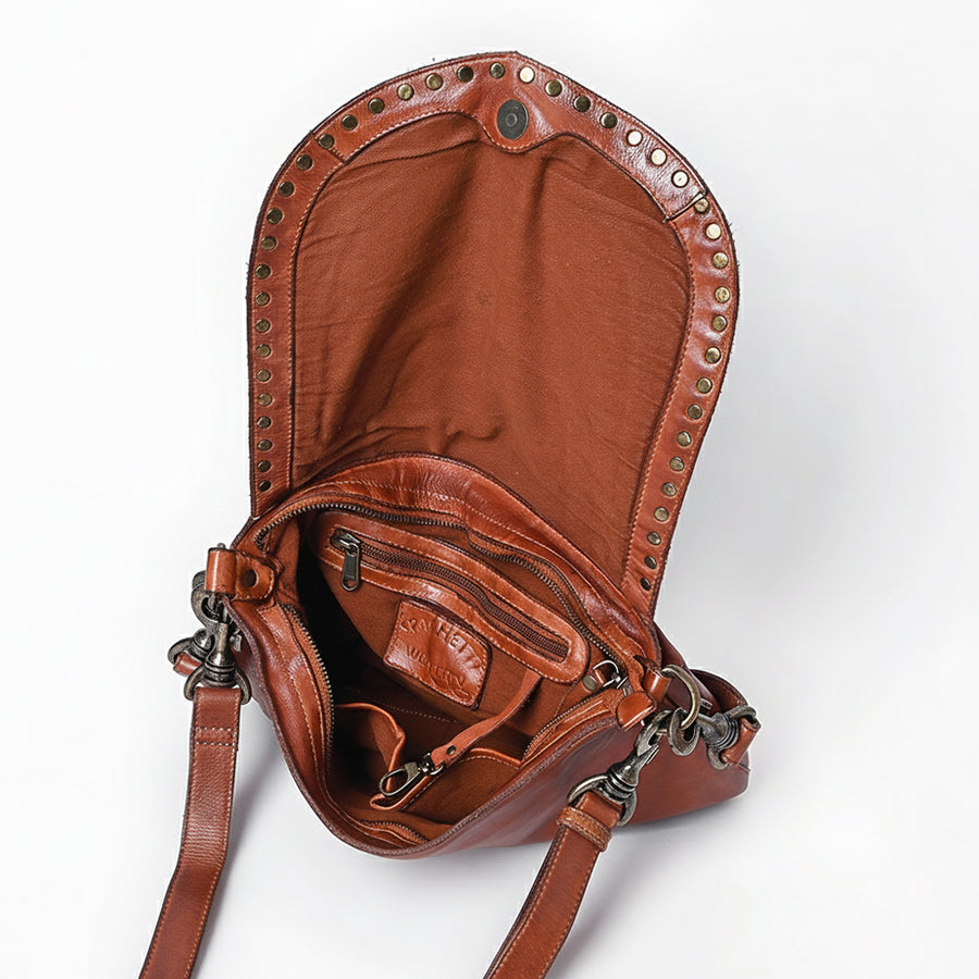 Spaghetti Western Swc174Cg Cross Body I Vintage Handmade Drum Dyed Genuine European Cowhide Leather Women Bag Western Handbag Purse