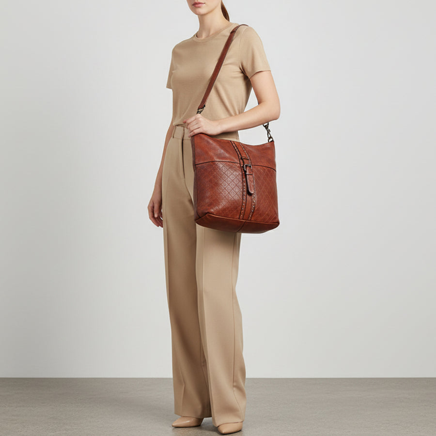 Spaghetti Western Swc175Cg Hobo Vintage Handmade Drum Dyed Genuine European Cowhide Leather Women Bag Western Handbag Purse