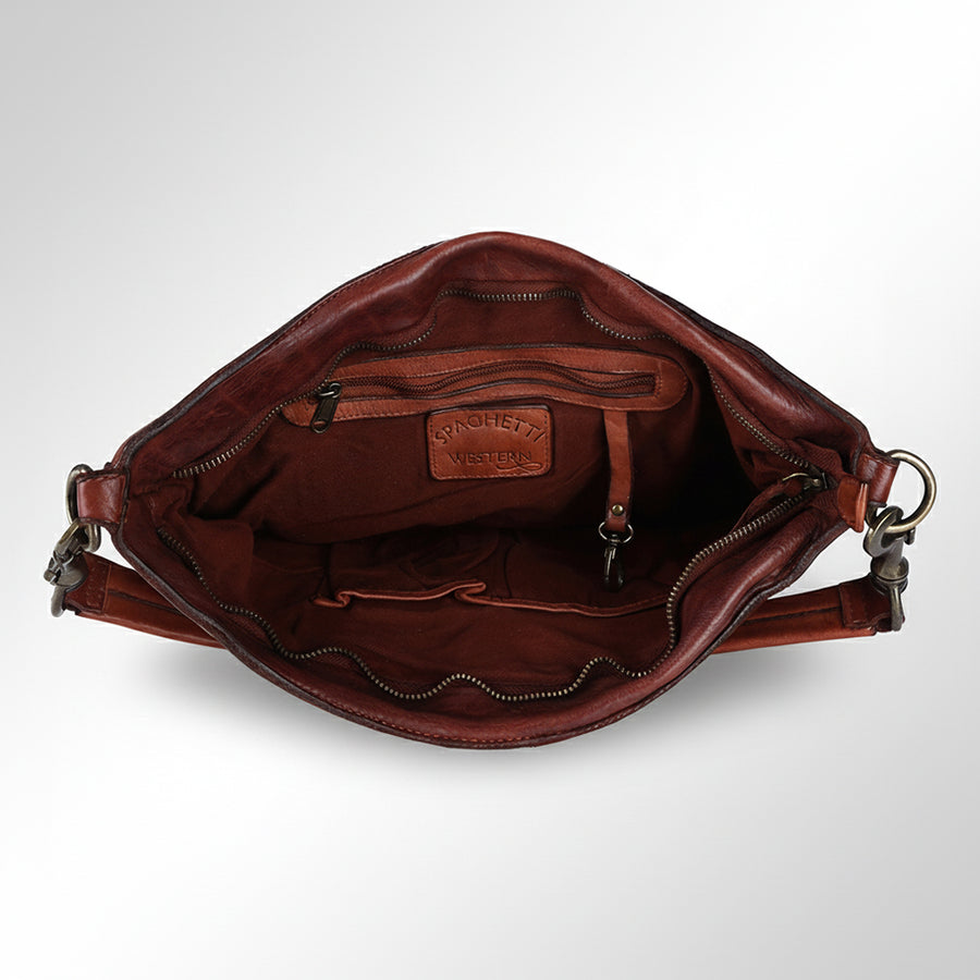 Spaghetti Western Swc175Cg Hobo Vintage Handmade Drum Dyed Genuine European Cowhide Leather Women Bag Western Handbag Purse