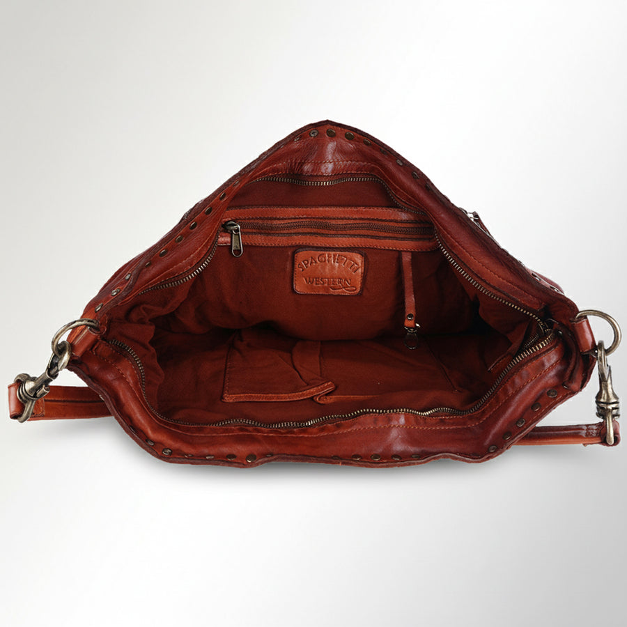 Spaghetti Western Swc183Cg Hobo Vintage Handmade Drum Dyed Genuine European Cowhide Leather Women Bag Western Handbag Purse
