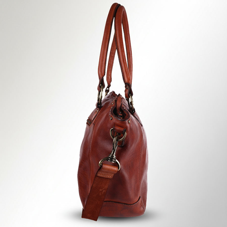Spaghetti Western Swc188Cg Tote Vintage Handmade Drum Dyed Genuine European Cowhide Leather Women Bag Western Handbag Purse