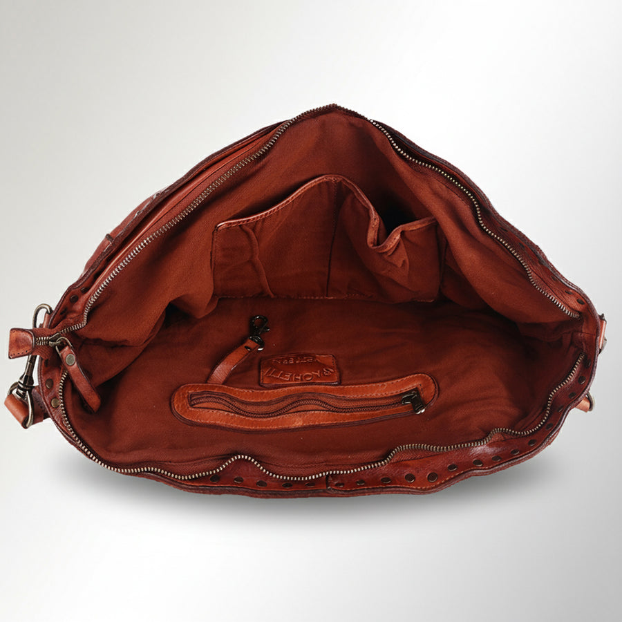 Spaghetti Western Swc188Cg Tote Vintage Handmade Drum Dyed Genuine European Cowhide Leather Women Bag Western Handbag Purse