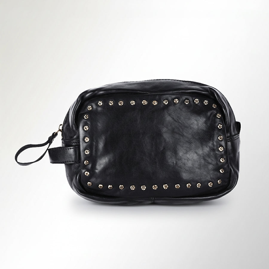 Spaghetti Western Swc200Blk Wristlet Vintage Handmade Drum Dyed Genuine European Cowhide Leather Women Bag Western Handbag Purse