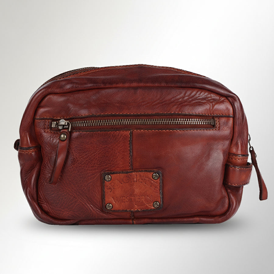 Spaghetti Western Swc200Cg Toiletry Vintage Handmade Drum Dyed Genuine European Cowhide Leather Women Bag Western Handbag Purse