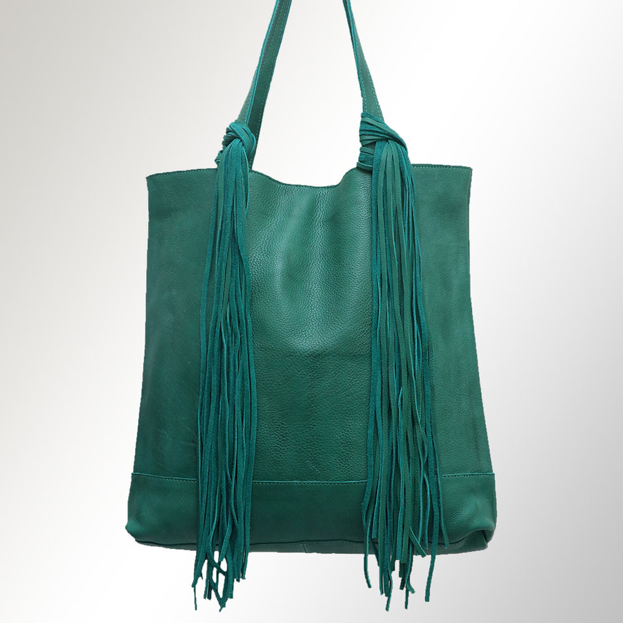 American Darling Tote Bag - Genuine Vegetable-Tanned Leather Western Purse with Fringes and YKK Zipper - 17x17in