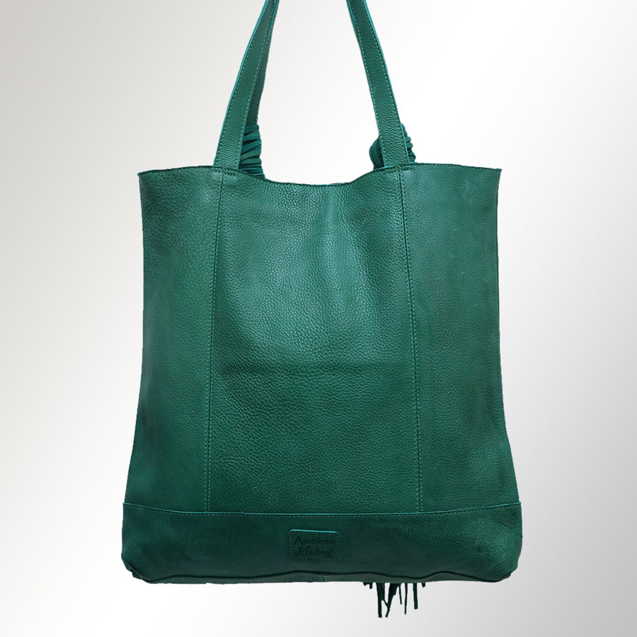 American Darling Tote Bag - Genuine Vegetable-Tanned Leather Western Purse with Fringes and YKK Zipper - 17x17in