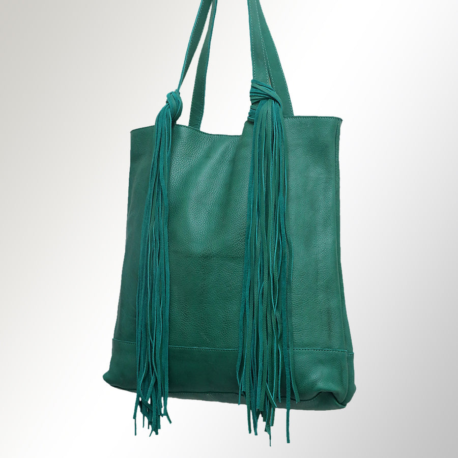 American Darling Western Leather Tote Bag with Long Handcrafted Fringes - Uhorse