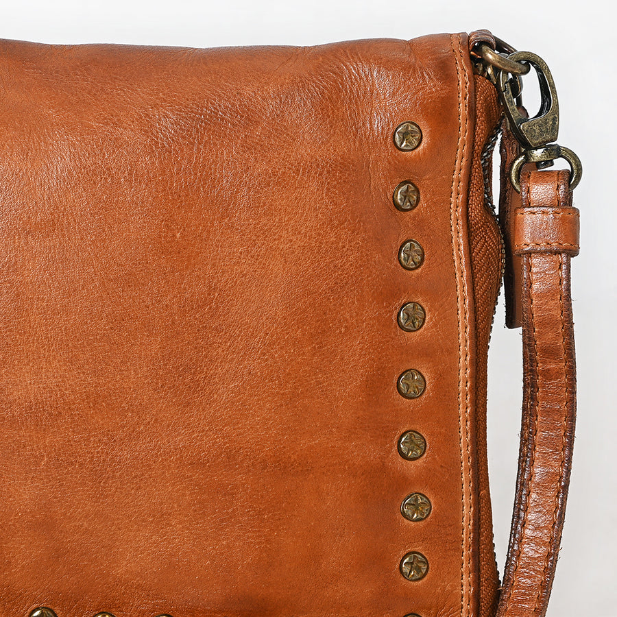 Spaghetti Western Swc197Tan Organiser Vintage Handmade Drum Dyed Genuine European Cowhide Leather Women Bag Western Handbag Purse