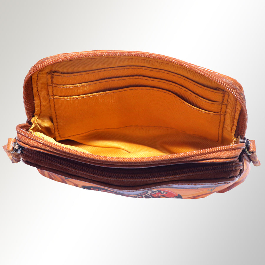 American Darling Coin Purse, Hand Painted Western Horse Scene, Vegetable Tanned Full Grain Leather, 8in X 3in X 12in