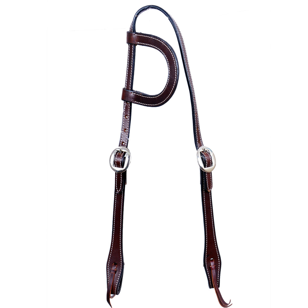 Bar H Equine Western Horse Genuine Leather Hand Tooled One Ear Headstall Dark Brown