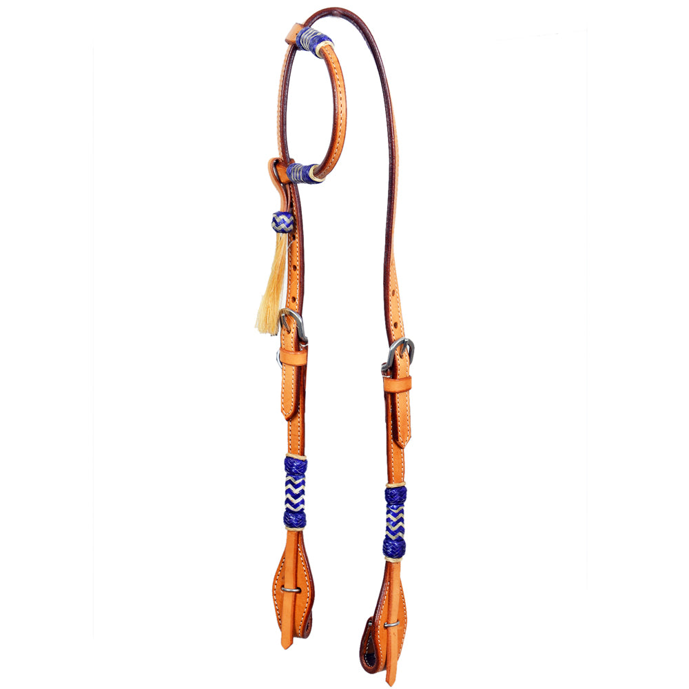 Bar H Equine Western Horse Genuine Leather Raw Hide One Ear Headstall Dark Brown