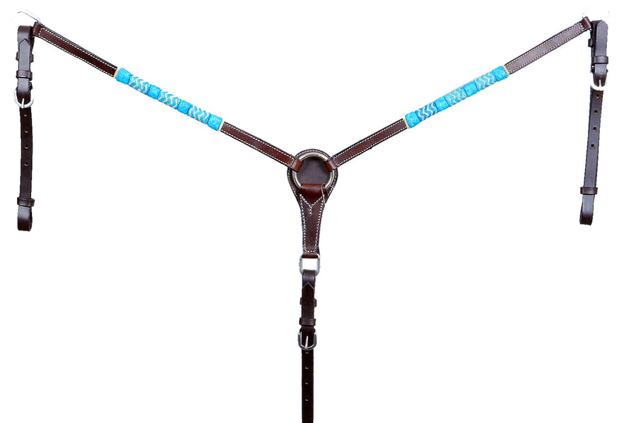 BAR H EQUINE Genuine Turquoise Rawhide Horse Western Leather Breast Collar Brown