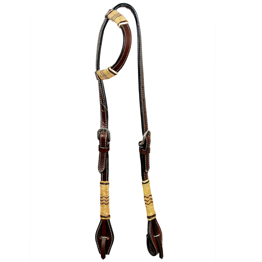 Bar H Equine Western Horse Genuine Leather Raw Hide One Ear Headstall Dark Brown - Uhorse