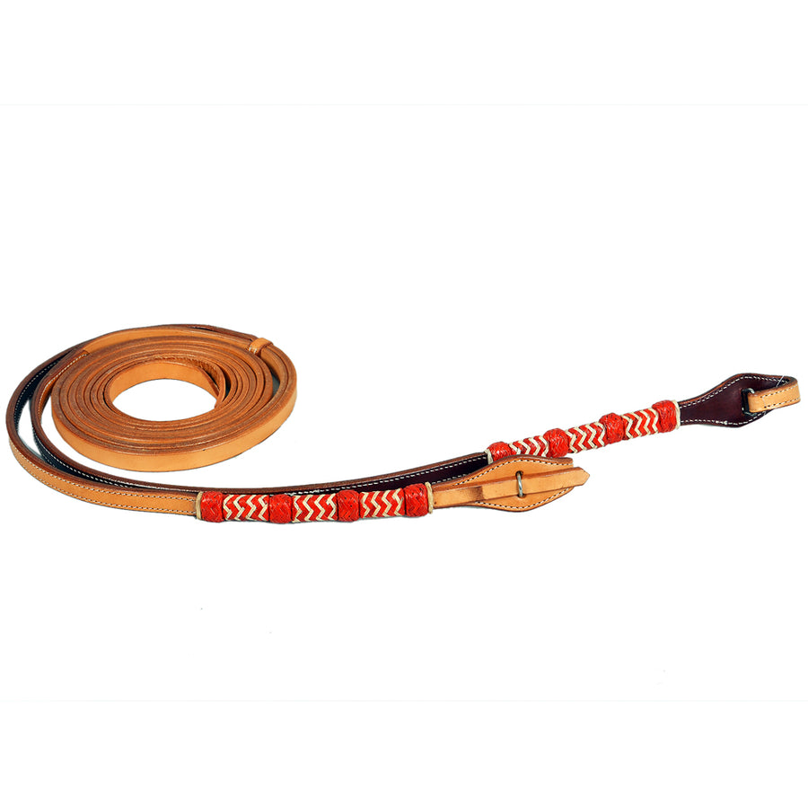 Bar H Equine Western Horse 8ft Red Rawhide Braiding American Leather Split Reins - Uhorse