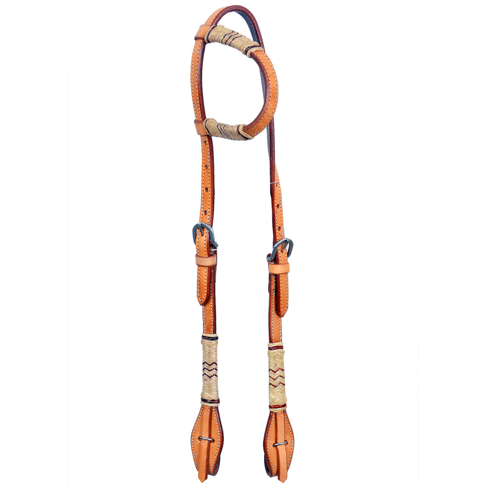 Bar H Equine Western Horse Genuine Leather Raw Hide One Ear Headstall Dark Brown