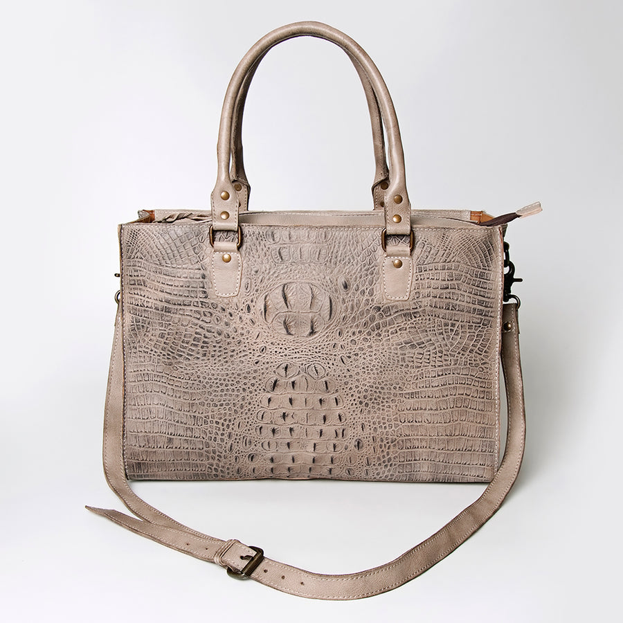 American Darling Tote Bag - Western Leather Hand Tooled Floral Carved Purse with Braided Detailing & Secure YKK Zipper