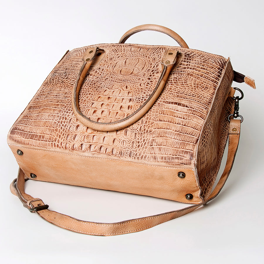 American Darling Tote Bag - Western Leather Hand Tooled Floral Carved Purse with Braided Detailing & Secure YKK Zipper