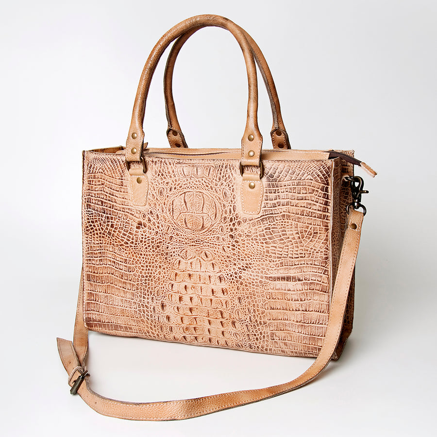 American Darling Western Leather Cross body Bag - Crocodile Embossed Braided Handbag - Uhorse