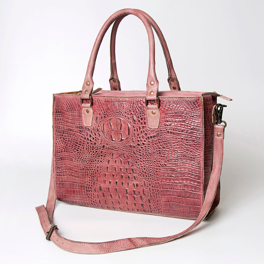 American Darling Tote Bag - Western Leather Hand Tooled Floral Carved Purse with Braided Detailing & Secure YKK Zipper