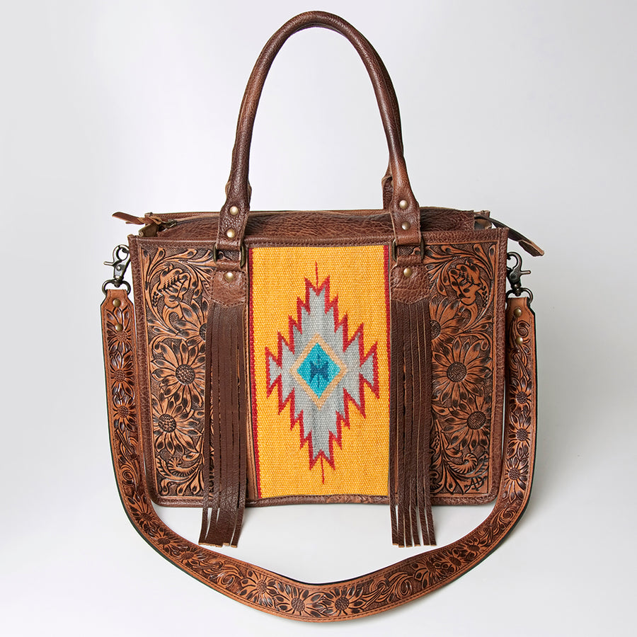 American Darling Briefcase Hand Tooled Hair On Genuine Leather Western Women Bag Handbag | for Cute Laptop