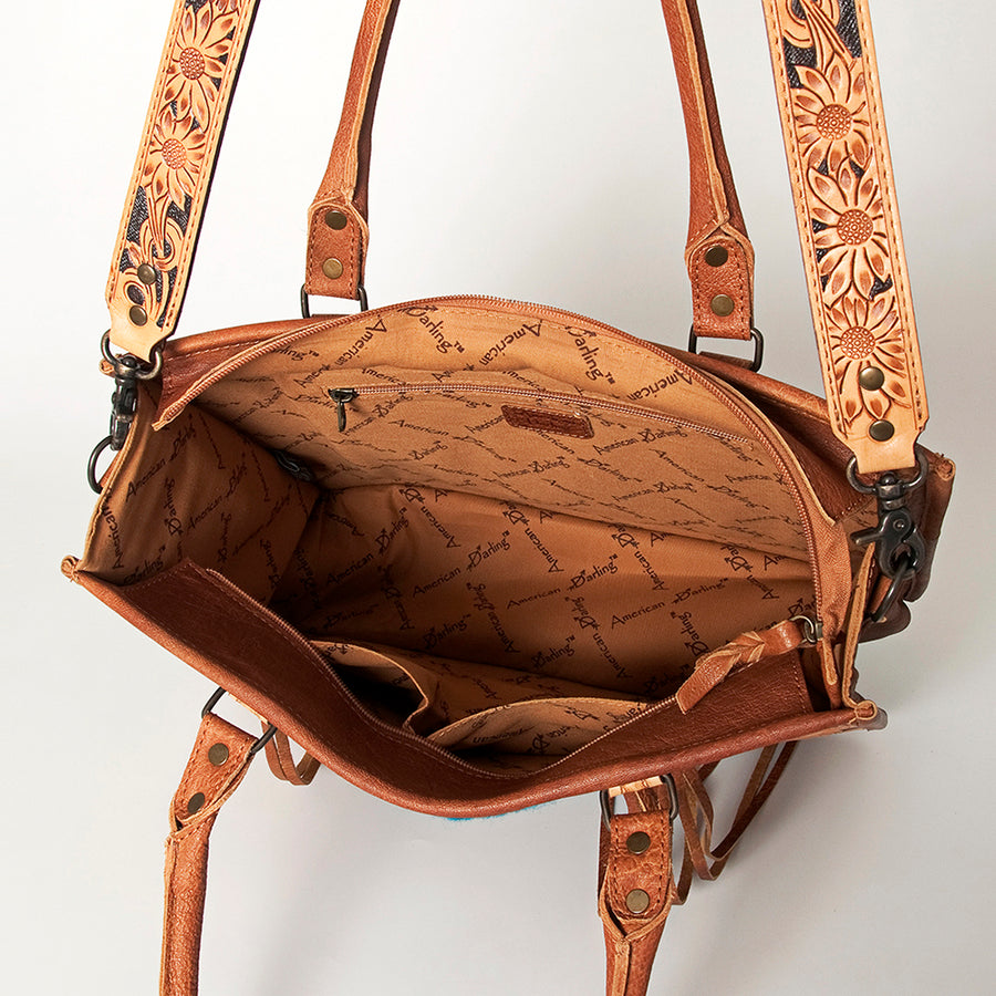 American Darling Briefcase Hand Tooled Hair On Genuine Leather Western Women Bag Handbag | for Cute Laptop