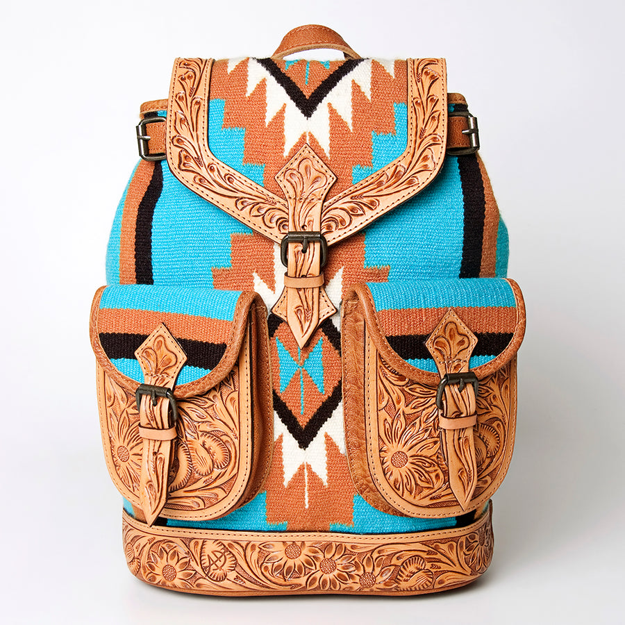 American Darling Backpack Bag Western Hand Tooled Floral Genuine Leather with Hair-On Cowhide & YKK Zipper for Women