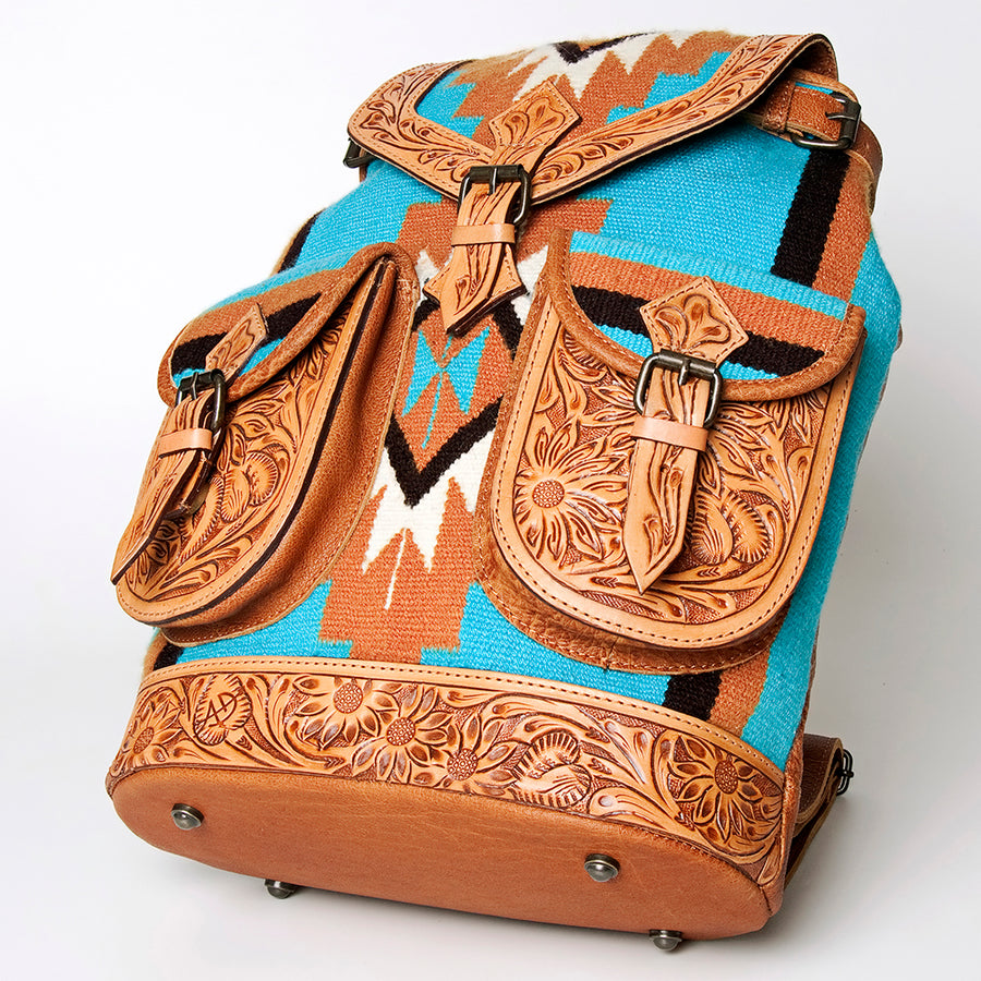 American Darling Backpack Bag Western Hand Tooled Floral Genuine Leather with Hair-On Cowhide & YKK Zipper for Women