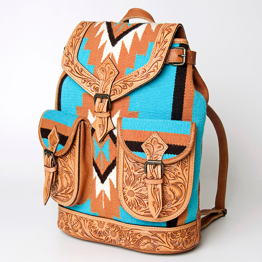 American Darling Handcrafted Floral Tooled Leather and Saddle Blanket Backpack Bag - Uhorse