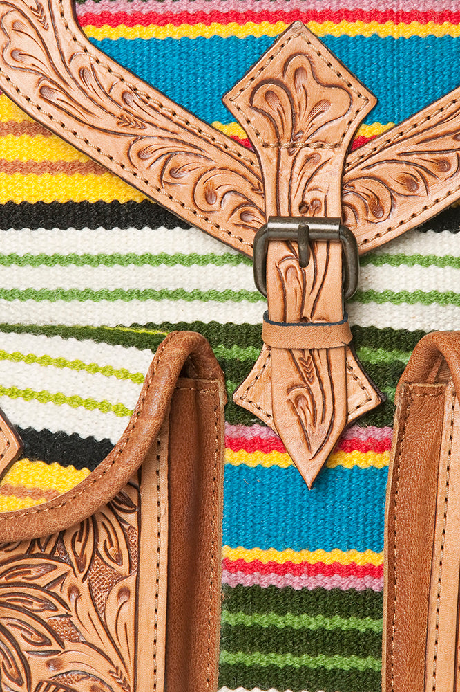 American Darling Backpack Bag Western Hand Tooled Floral Genuine Leather with Hair-On Cowhide & YKK Zipper for Women