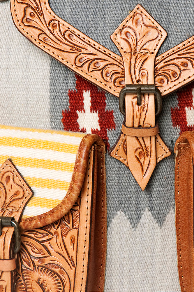 American Darling Backpack Bag Western Hand Tooled Floral Genuine Leather with Hair-On Cowhide & YKK Zipper for Women
