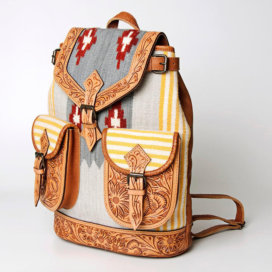 American Darling Handcrafted Floral Tooled Leather and Saddle Blanket Backpack Bag - Uhorse