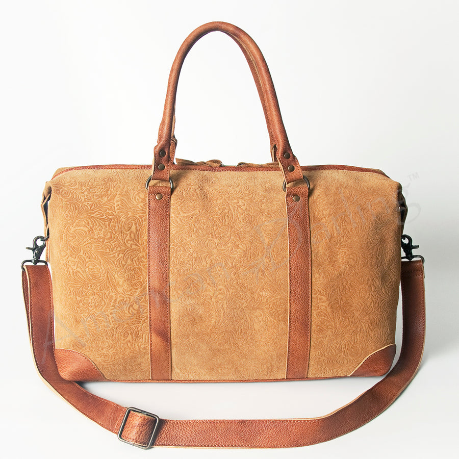 American Darling Duffel Bag, Damascus Genuine Leather Western Weekender, Full Grain Vegetable Tanned Travel Bag, 12x20x10in