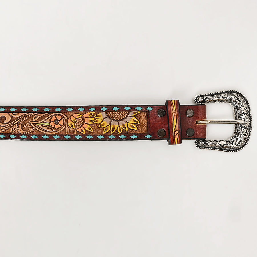 American Darling Beautifully Hand Tooled Tan Genuine Leather Belt Men and Women Western with Removable Buckle