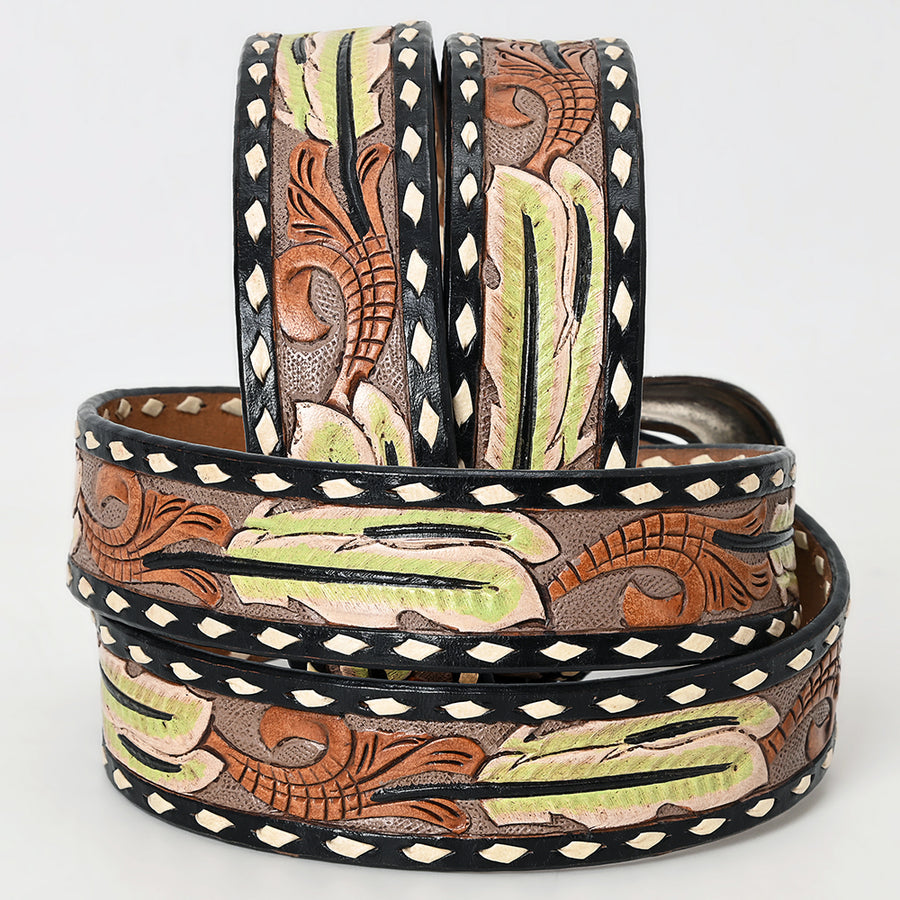 American Darling Beautifully Hand Tooled Tan Genuine Leather Belt Men and Women Western with Removable Buckle