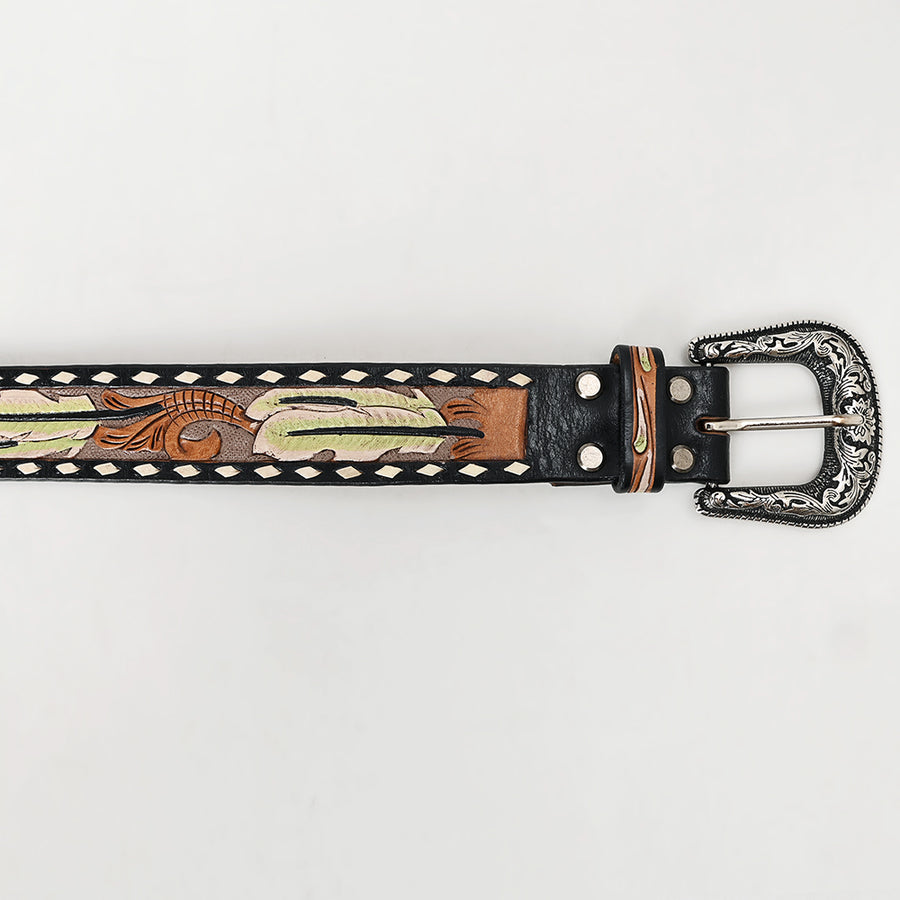 American Darling Beautifully Hand Tooled Tan Genuine Leather Belt Men and Women Western with Removable Buckle