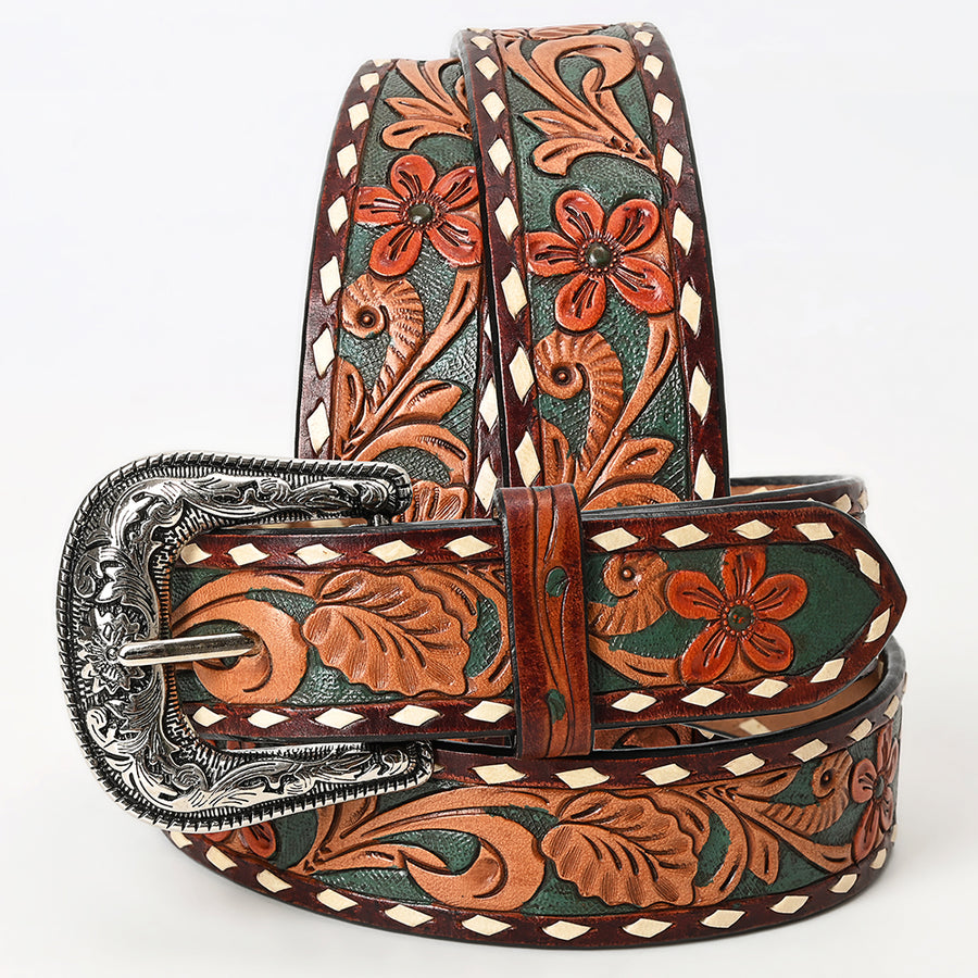 Beautifully Hand Tooled Hand Painted Genuine American Leather Belt Men and Women Bling - Uhorse