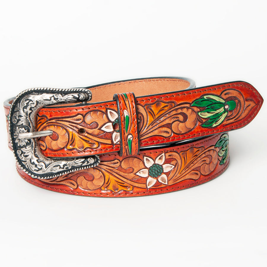 American Darling Beautifully Hand Tooled Tan Genuine Leather Belt Men and Women Western with Removable Buckle