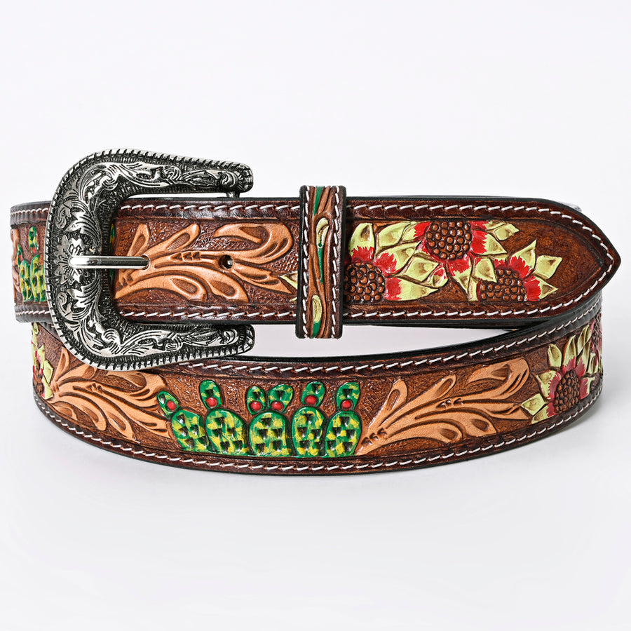 American Darling Beautifully Hand Tooled Green Genuine Leather Belt Men and Women Western with Removable Buckle