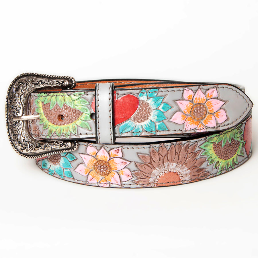 American Darling Beautifully Hand Tooled Green Genuine Leather Belt Men and Women Western with Removable Buckle
