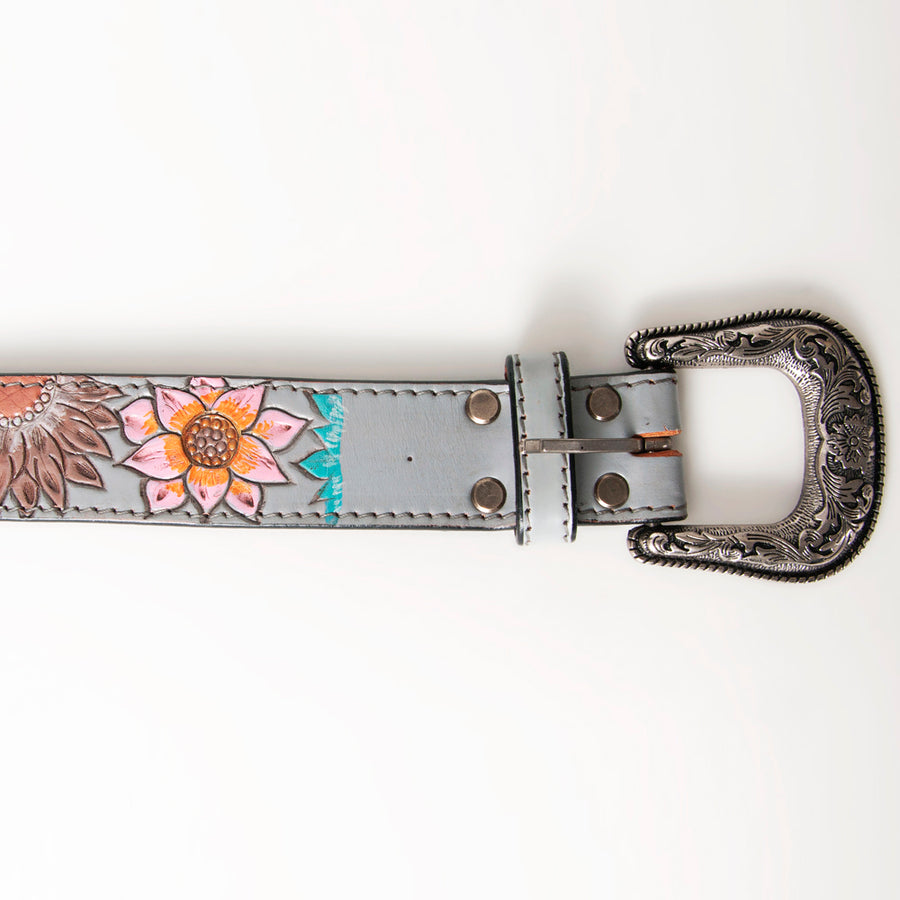 American Darling Beautifully Hand Tooled Green Genuine Leather Belt Men and Women Western with Removable Buckle