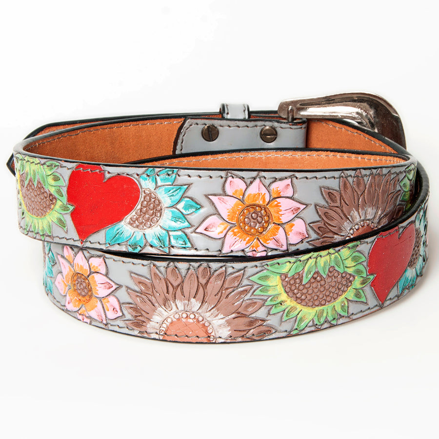 American Darling Beautifully Hand Tooled Green Genuine Leather Belt Men and Women Western with Removable Buckle