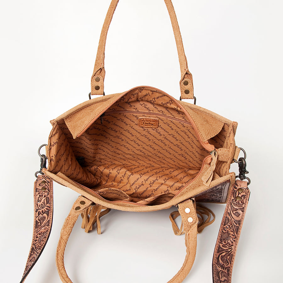 American Darling Briefcase Hand Tooled Hair On Genuine Leather Western Women Bag Handbag | for Cute Laptop