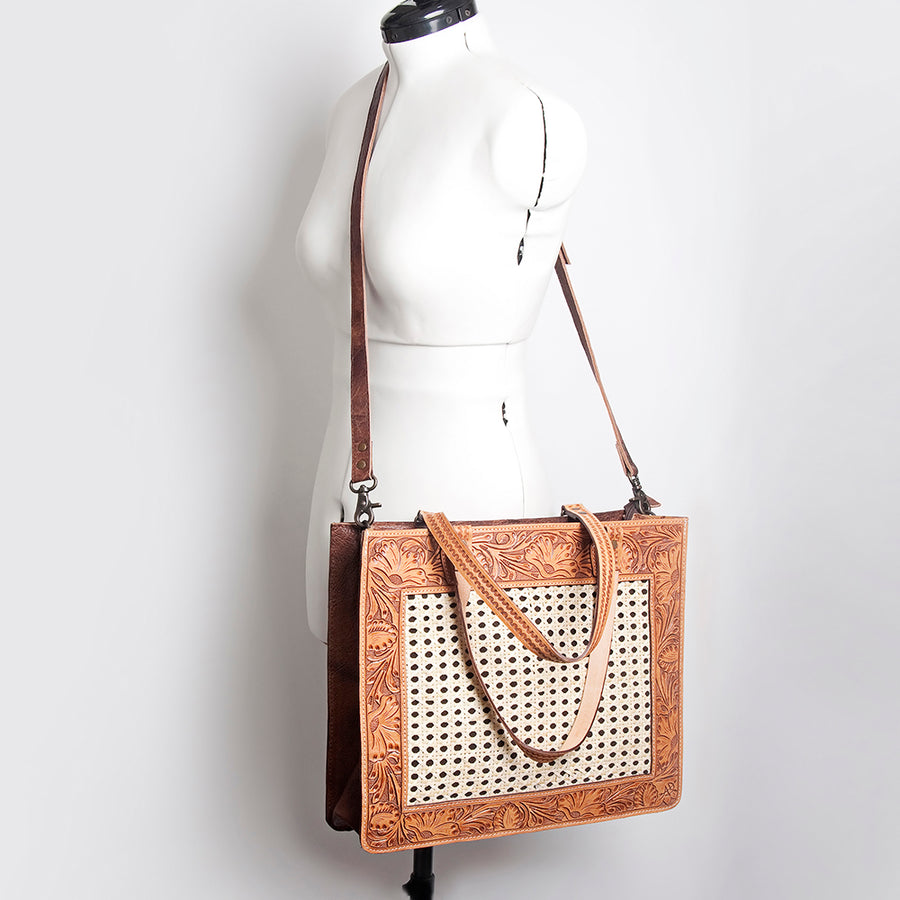 American Darling Tote Bag for Women, Hand Tooled Floral Leather, Vegetable-Tanned Full Grain Western Bag with YKK Zipper