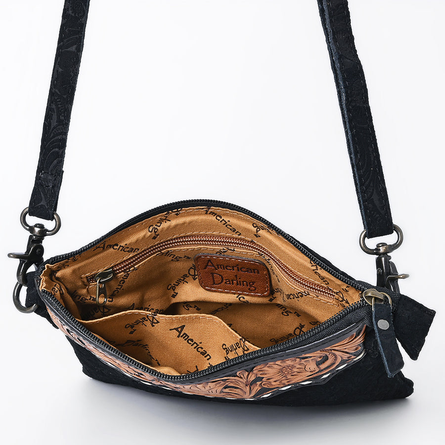 American Darling Western Small Crossbody Bag – Genuine Hair-On Cowhide Leather with Fringes, Adjustable Strap, Handcrafted in Texas