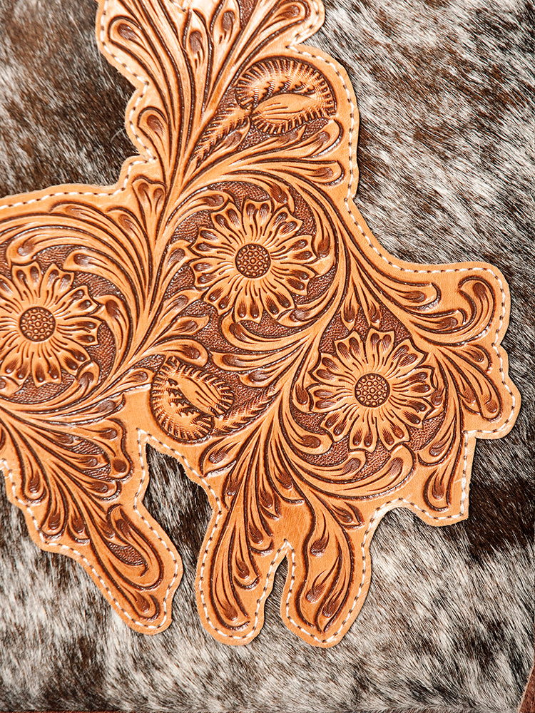 American Darling Large Cross body Bag, Hand Tooled Vegetable-Tanned Leather, Western Fringed Handcrafted Crossbody Purse