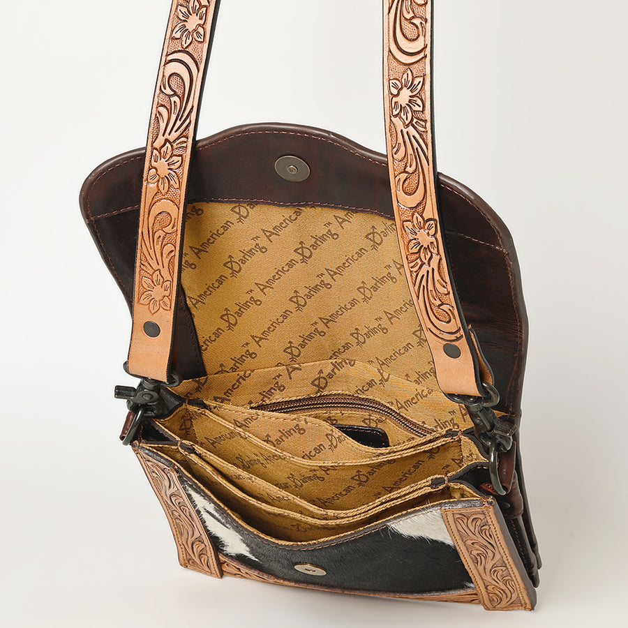 American Darling Messenger Hand Tooled Hair On Genuine Leather women bag western handbag purse
