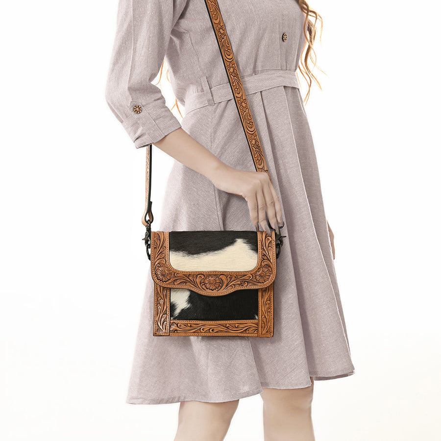 American Darling Messenger Hand Tooled Hair On Genuine Leather women bag western handbag purse