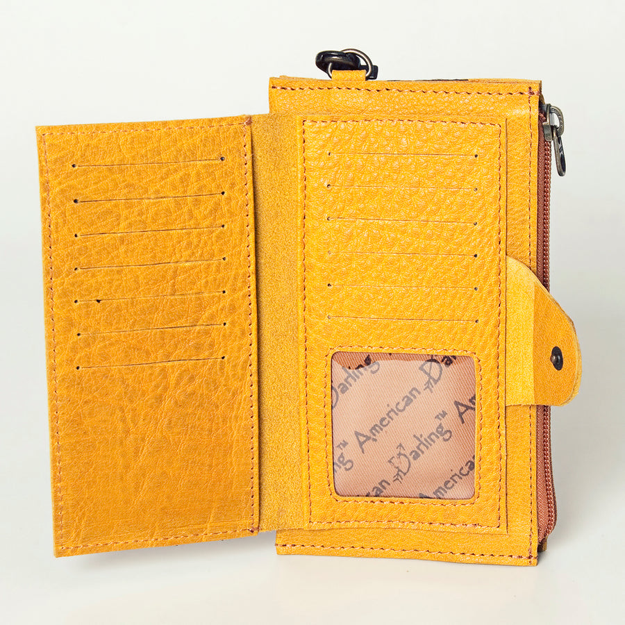 American Darling Wristlet bag, Genuine Full Grain Vegetable Tanned Leather, Slim Western Travel Clutch